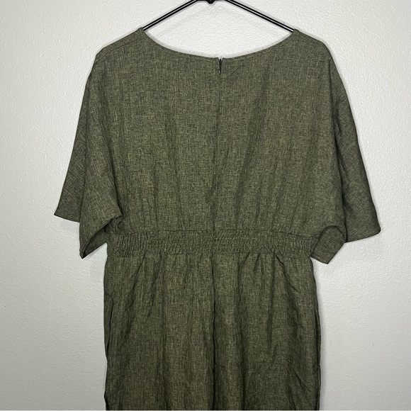 Bloom Chic Jumpsuit Short Dolan Sleeve V Neck Women 10 Green Wide Leg Smocked - Picture 7 of 12